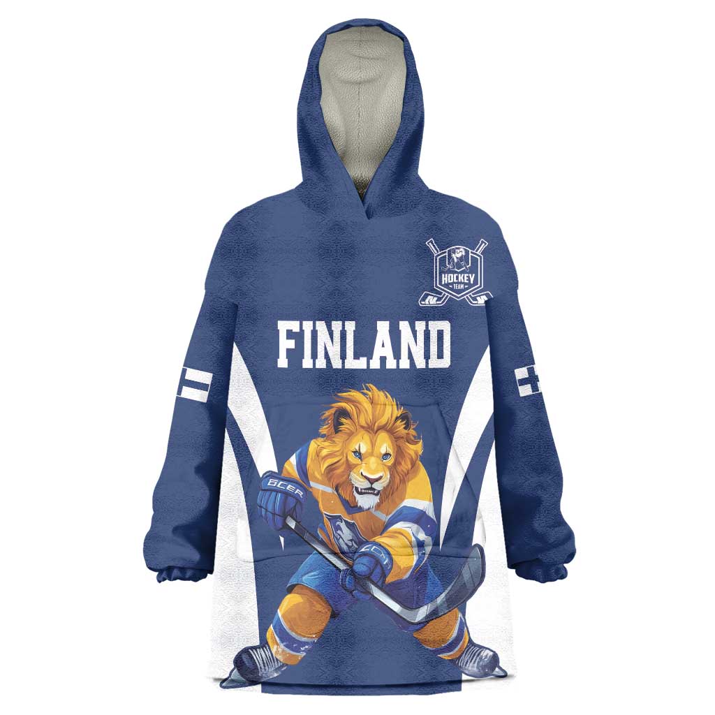 Custom Finland Hockey Wearable Blanket Hoodie Suomi Leijonat Mascot