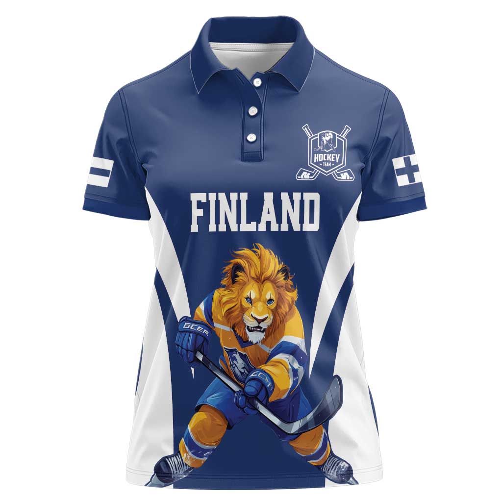 Custom Finland Hockey Women Polo Shirt Suomi Leijonat Mascot