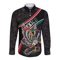 Mexico Eagle Spirit Personalized Long Sleeve Button Shirt Ancient Aztec Pattern - Wonder Print Shop