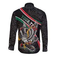Mexico Eagle Spirit Personalized Long Sleeve Button Shirt Ancient Aztec Pattern - Wonder Print Shop