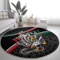 Mexico Eagle Spirit Personalized Round Carpet Ancient Aztec Pattern - Wonder Print Shop