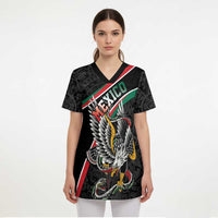 Mexico Eagle Spirit Personalized Scrub Top Ancient Aztec Pattern - Wonder Print Shop