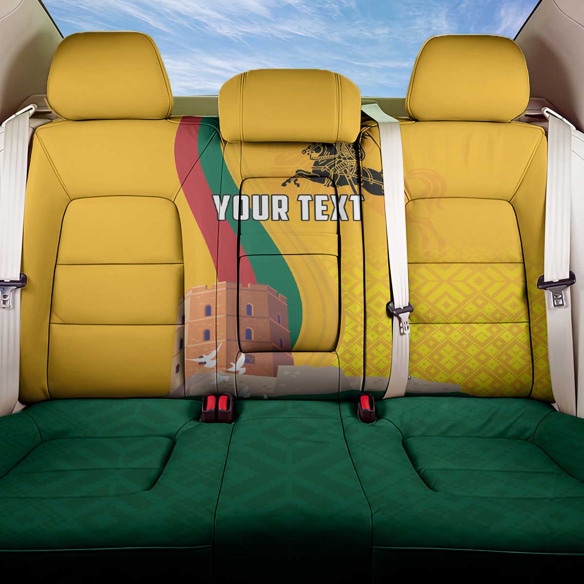 Personalized Lithuania Independence Restoration Day Back Car Seat Cover Gediminas Tower Flag Style