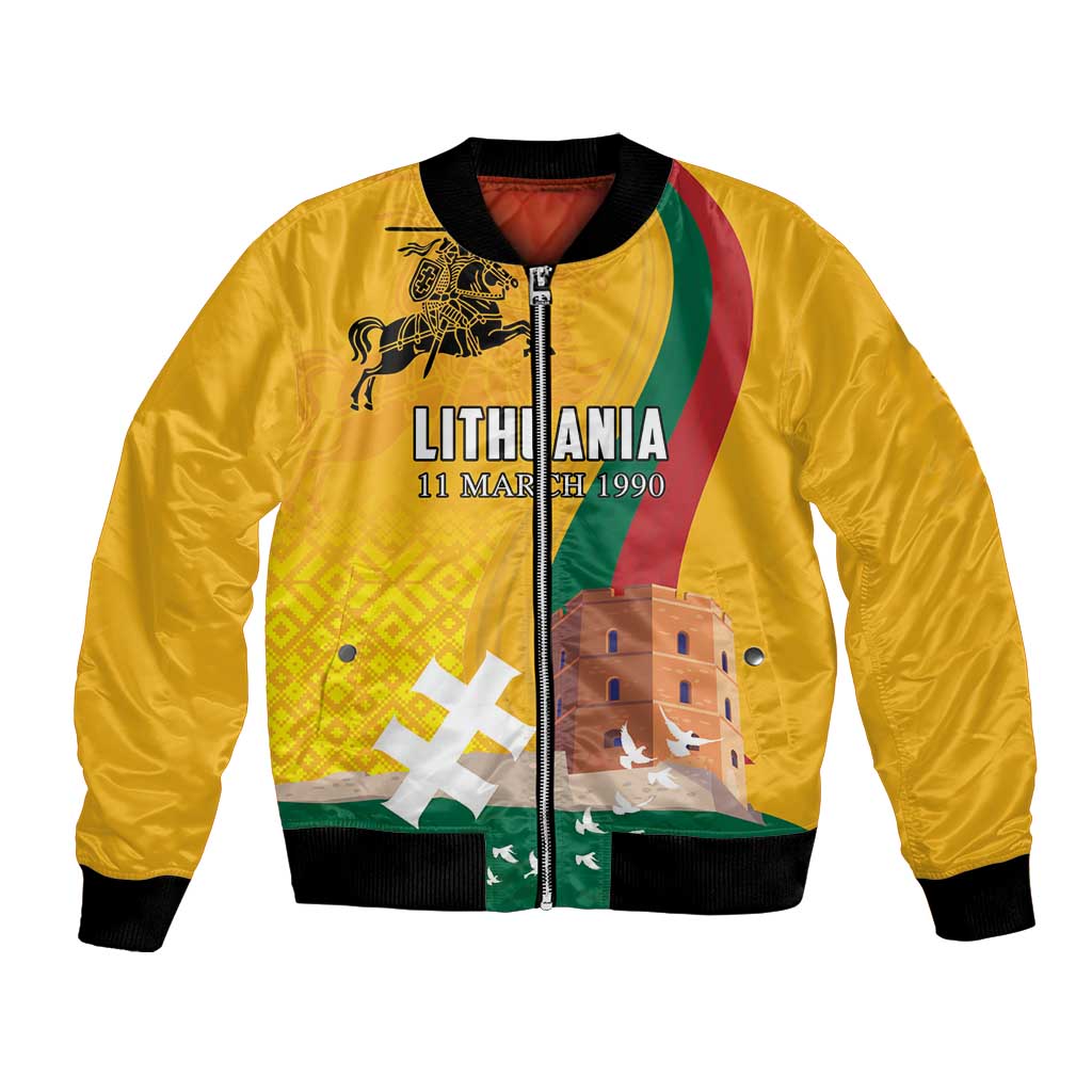 Personalized Lithuania Independence Restoration Day Bomber Jacket Gediminas Tower Flag Style