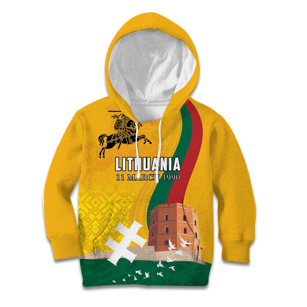 Personalized Lithuania Independence Restoration Day Kid Hoodie Gediminas Tower Flag Style