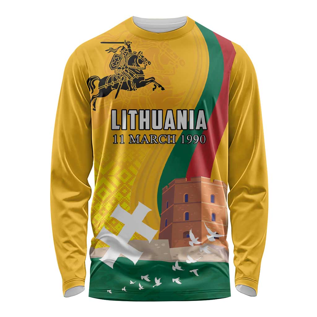 Personalized Lithuania Independence Restoration Day Long Sleeve Shirt Gediminas Tower Flag Style