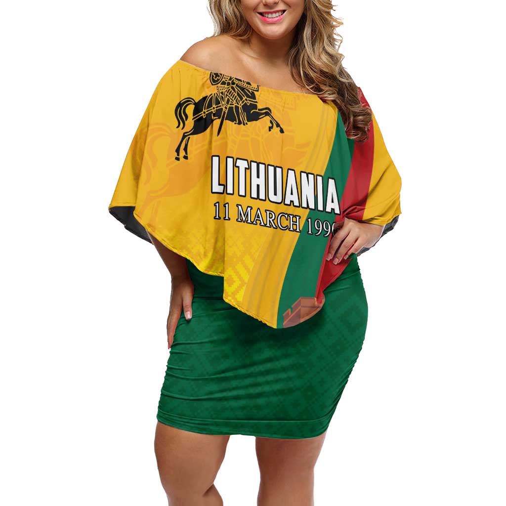 Personalized Lithuania Independence Restoration Day Off Shoulder Short Dress Gediminas Tower Flag Style