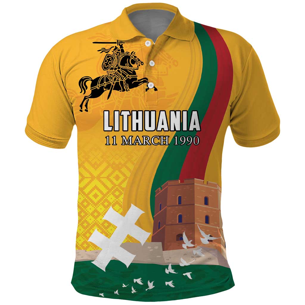 Personalized Lithuania Independence Restoration Day Polo Shirt Gediminas Tower Flag Style