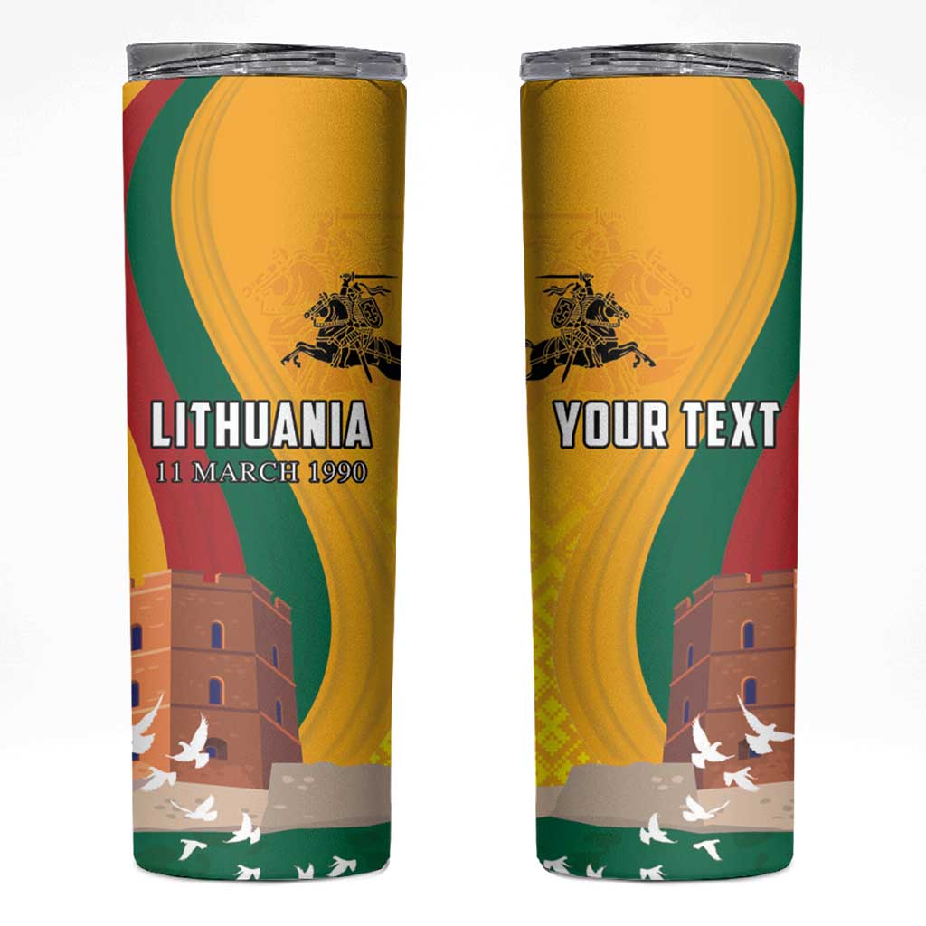 Personalized Lithuania Independence Restoration Day Skinny Tumbler Gediminas Tower Flag Style