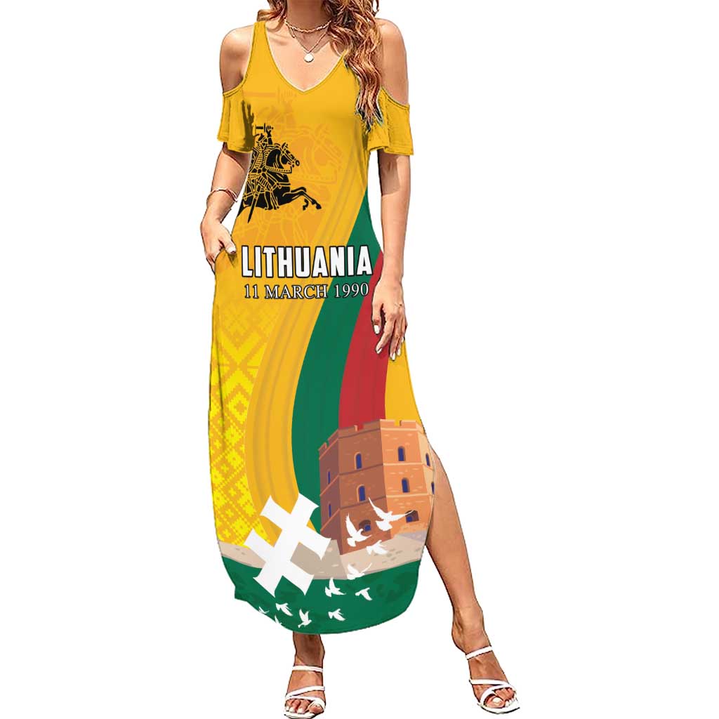 Personalized Lithuania Independence Restoration Day Summer Maxi Dress Gediminas Tower Flag Style