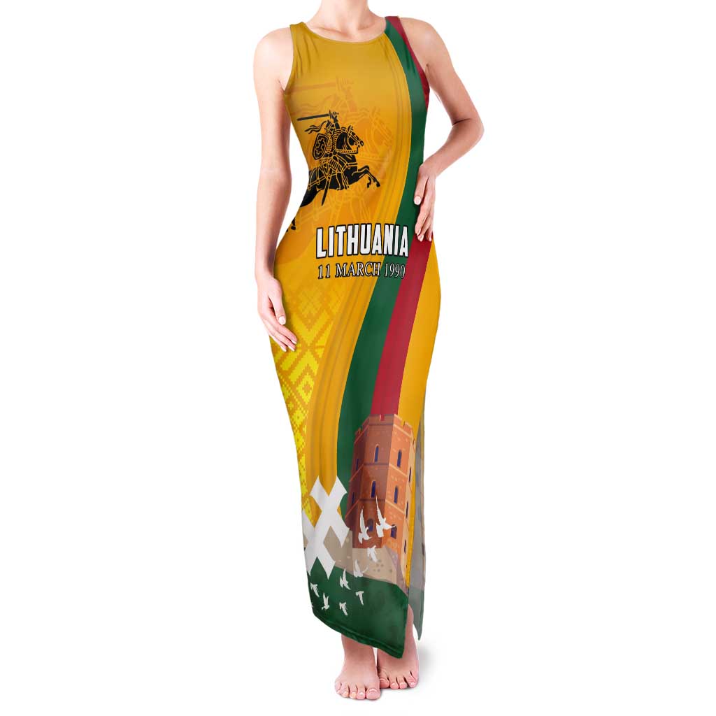 Personalized Lithuania Independence Restoration Day Tank Maxi Dress Gediminas Tower Flag Style