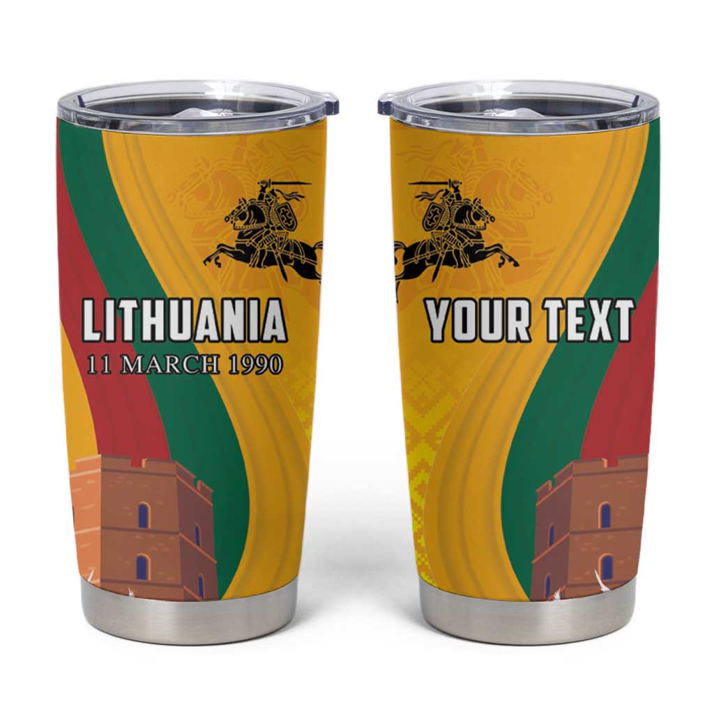 Personalized Lithuania Independence Restoration Day Tumbler Cup Gediminas Tower Flag Style