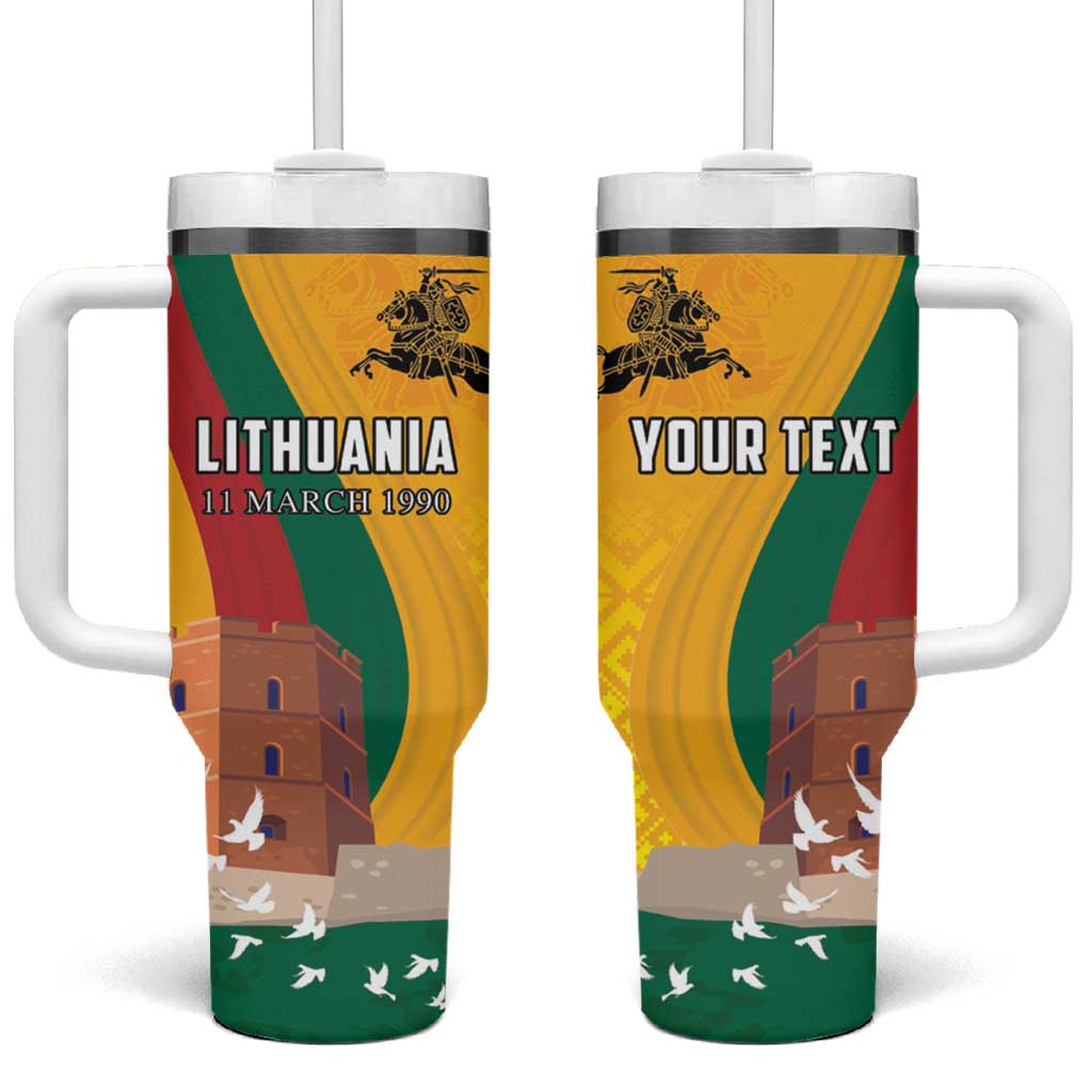 Personalized Lithuania Independence Restoration Day Tumbler With Handle Gediminas Tower Flag Style