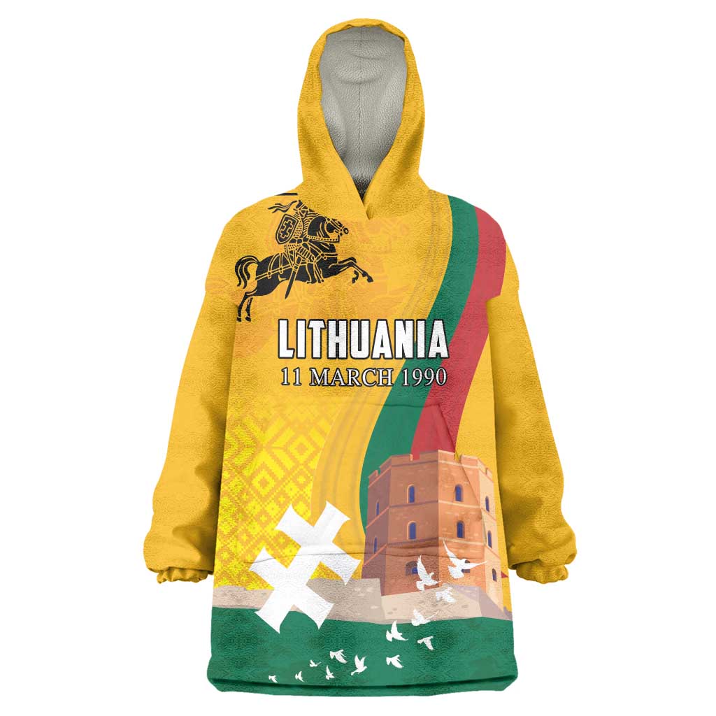 Personalized Lithuania Independence Restoration Day Wearable Blanket Hoodie Gediminas Tower Flag Style