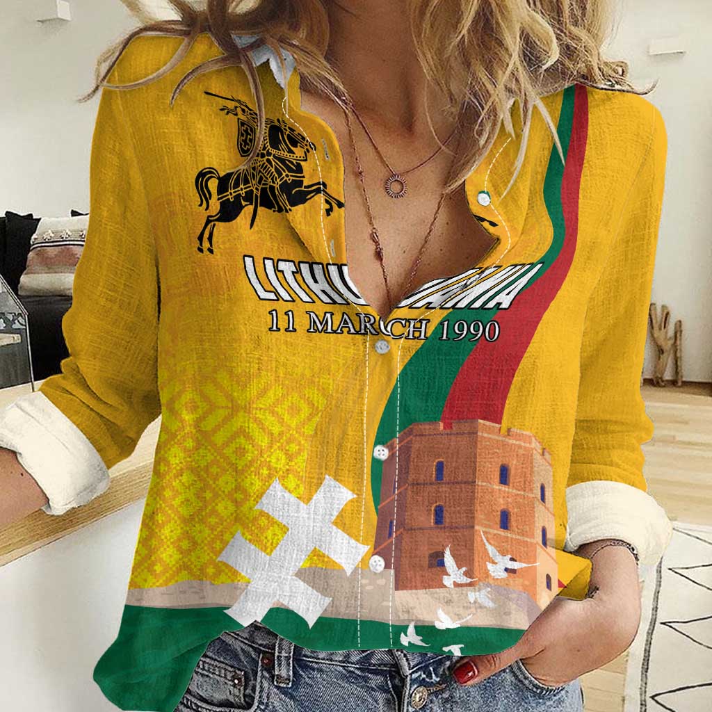 Personalized Lithuania Independence Restoration Day Women Casual Shirt Gediminas Tower Flag Style