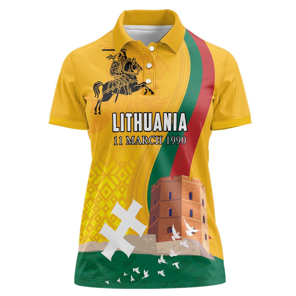 Personalized Lithuania Independence Restoration Day Women Polo Shirt Gediminas Tower Flag Style