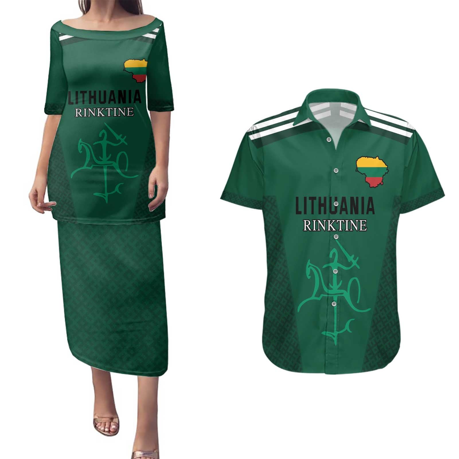 Custom Lithuania Football Couples Matching Puletasi and Hawaiian Shirt Vytis Lithuanian Lietuva Green Version