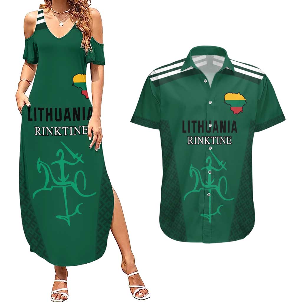 Custom Lithuania Football Couples Matching Summer Maxi Dress and Hawaiian Shirt Vytis Lithuanian Lietuva Green Version