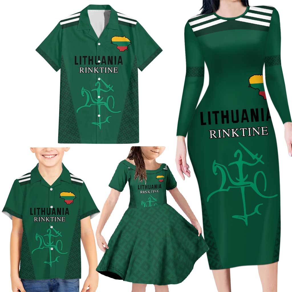 Custom Lithuania Football Family Matching Long Sleeve Bodycon Dress and Hawaiian Shirt Vytis Lithuanian Lietuva Green Version