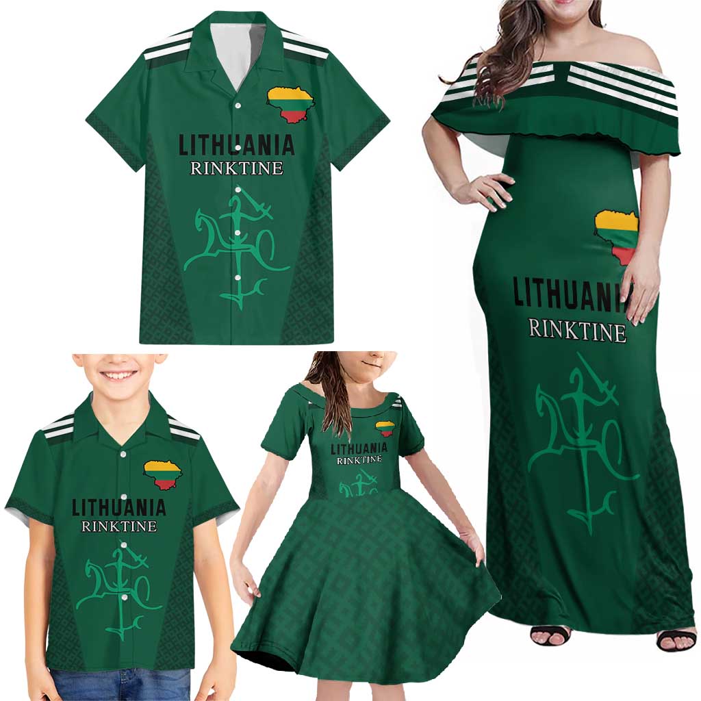 Custom Lithuania Football Family Matching Off Shoulder Maxi Dress and Hawaiian Shirt Vytis Lithuanian Lietuva Green Version