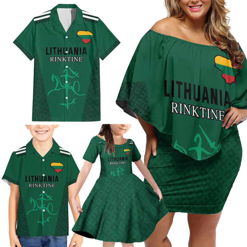 Custom Lithuania Football Family Matching Off Shoulder Short Dress and Hawaiian Shirt Vytis Lithuanian Lietuva Green Version