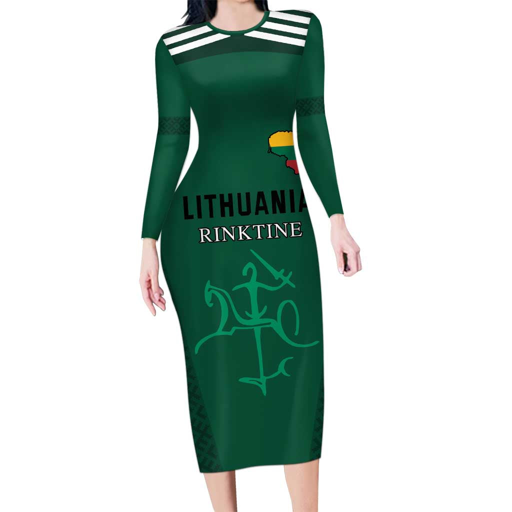 Custom Lithuania Football Long Sleeve Bodycon Dress Vytis Lithuanian Lietuva Green Version