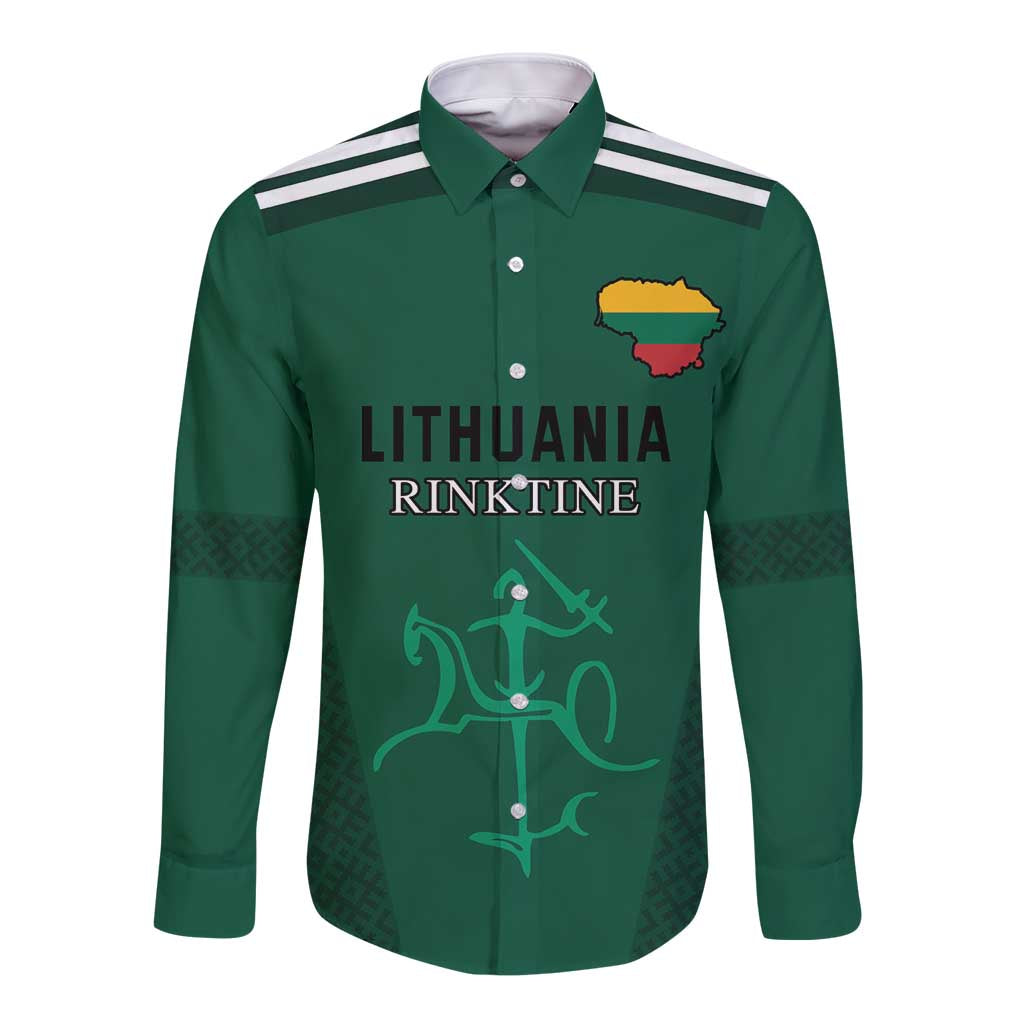 Custom Lithuania Football Long Sleeve Button Shirt Vytis Lithuanian Lietuva Green Version