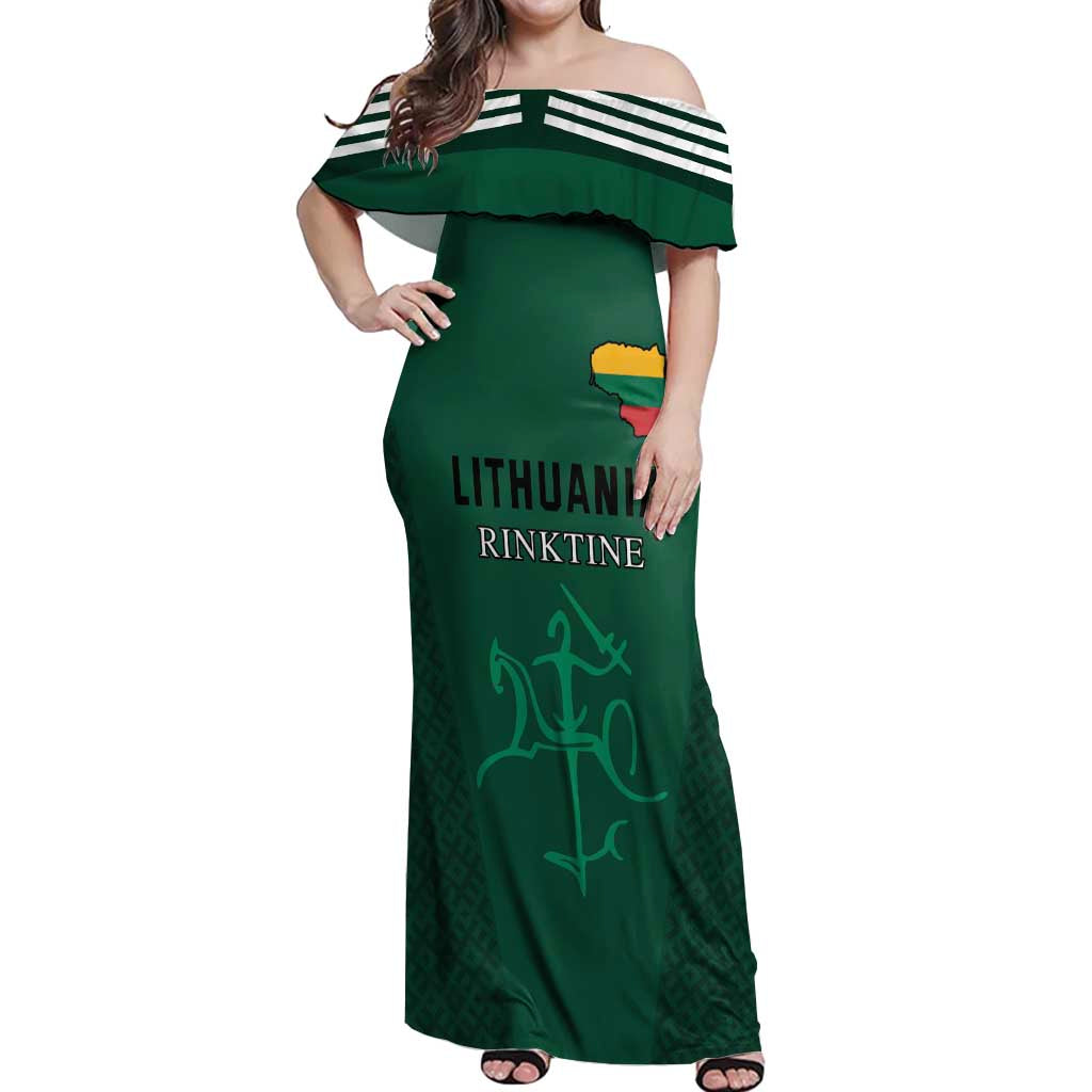 Custom Lithuania Football Off Shoulder Maxi Dress Vytis Lithuanian Lietuva Green Version