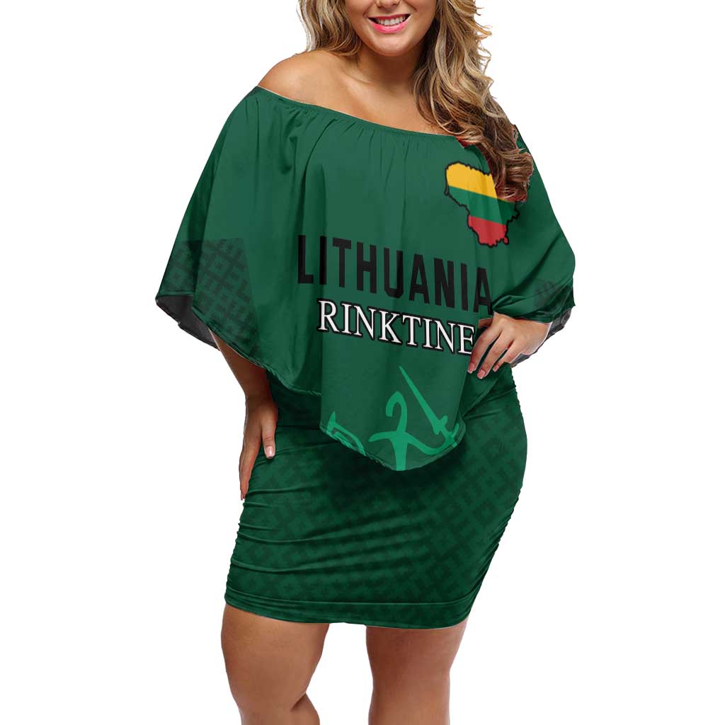 Custom Lithuania Football Off Shoulder Short Dress Vytis Lithuanian Lietuva Green Version