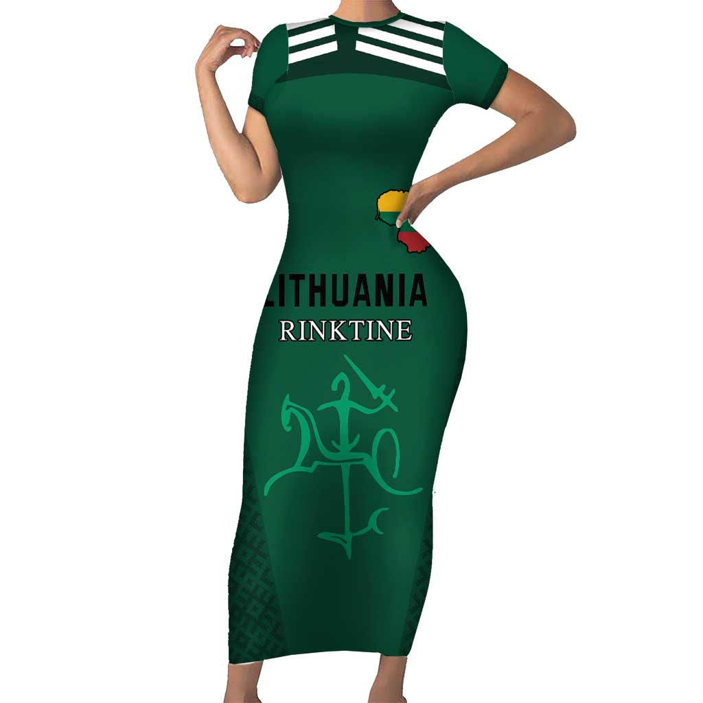 Custom Lithuania Football Short Sleeve Bodycon Dress Vytis Lithuanian Lietuva Green Version