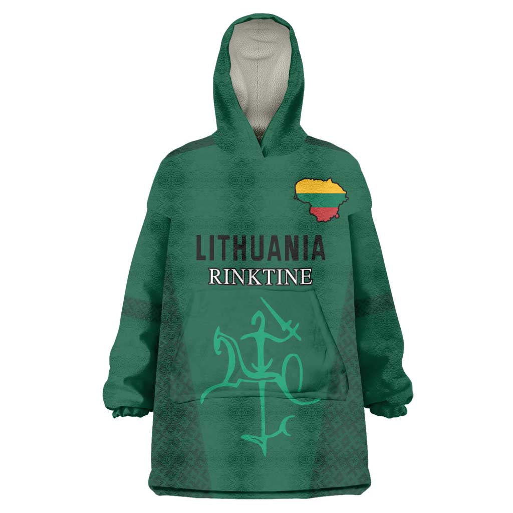 Custom Lithuania Football Wearable Blanket Hoodie Vytis Lithuanian Lietuva Green Version