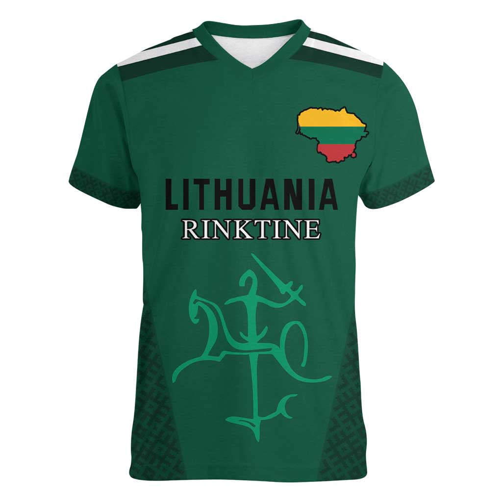 Custom Lithuania Football Women V-Neck T-Shirt Vytis Lithuanian Lietuva Green Version