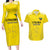 Custom Lithuania Football Couples Matching Long Sleeve Bodycon Dress and Hawaiian Shirt Vytis Lithuanian Lietuva Yellow Version