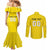 Custom Lithuania Football Couples Matching Mermaid Dress and Long Sleeve Button Shirt Vytis Lithuanian Lietuva Yellow Version