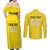 Custom Lithuania Football Couples Matching Off Shoulder Maxi Dress and Long Sleeve Button Shirt Vytis Lithuanian Lietuva Yellow Version