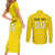 Custom Lithuania Football Couples Matching Short Sleeve Bodycon Dress and Long Sleeve Button Shirt Vytis Lithuanian Lietuva Yellow Version