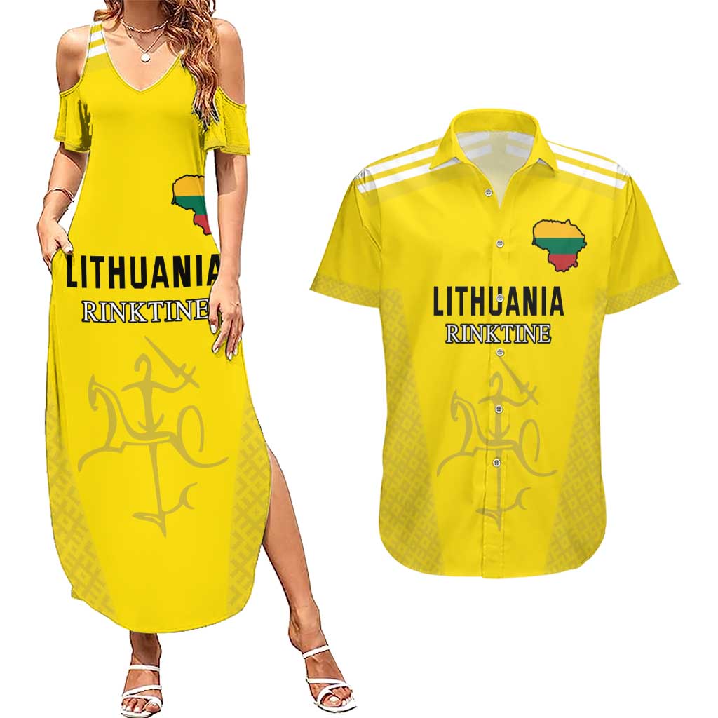 Custom Lithuania Football Couples Matching Summer Maxi Dress and Hawaiian Shirt Vytis Lithuanian Lietuva Yellow Version