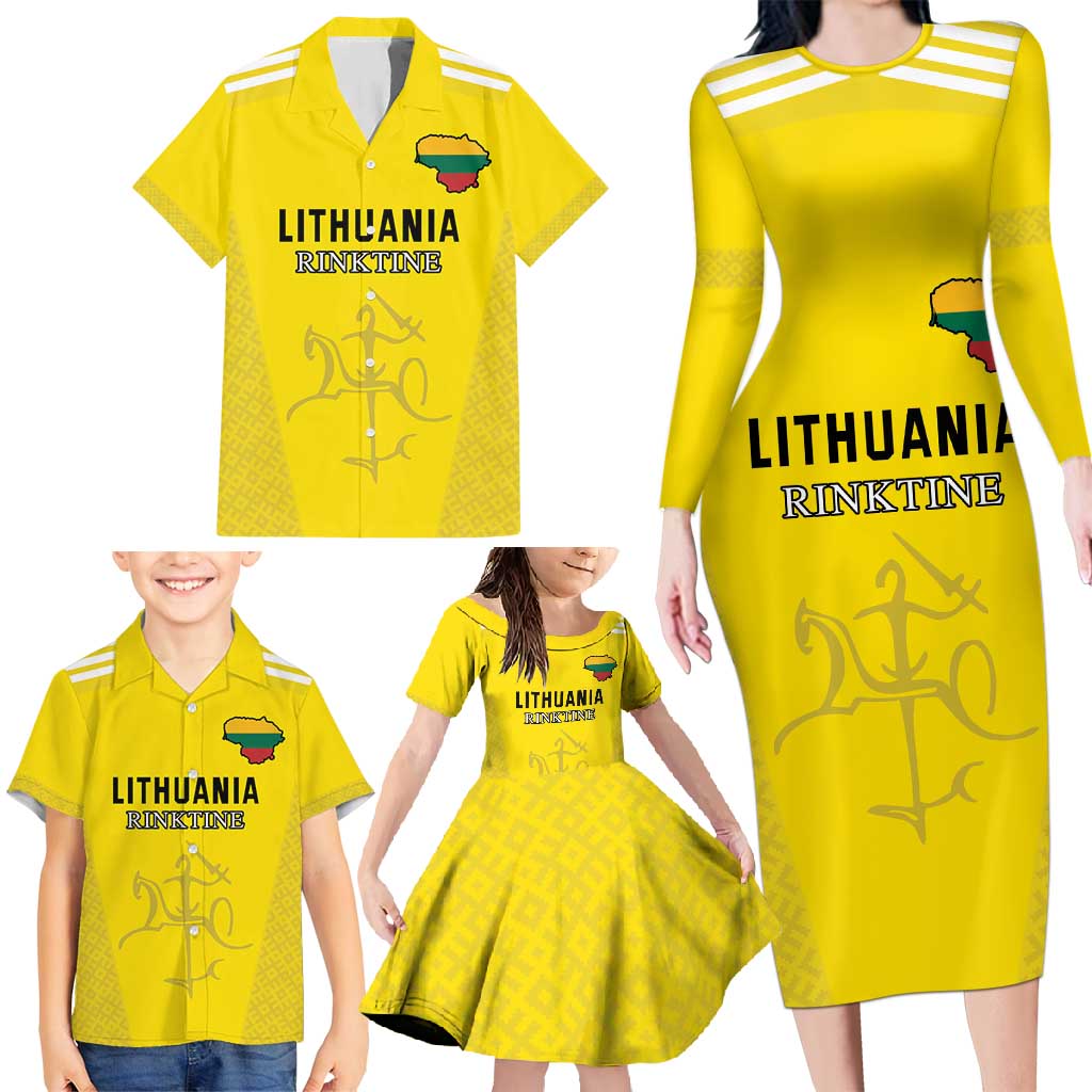 Custom Lithuania Football Family Matching Long Sleeve Bodycon Dress and Hawaiian Shirt Vytis Lithuanian Lietuva Yellow Version