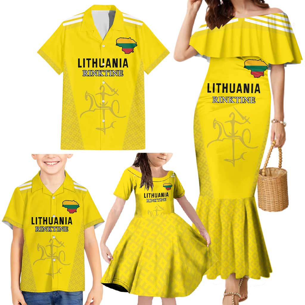 Custom Lithuania Football Family Matching Mermaid Dress and Hawaiian Shirt Vytis Lithuanian Lietuva Yellow Version