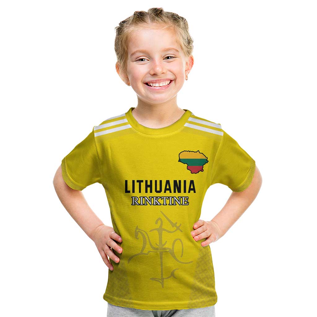 Custom Lithuania Football Kid T Shirt Vytis Lithuanian Lietuva Yellow Version