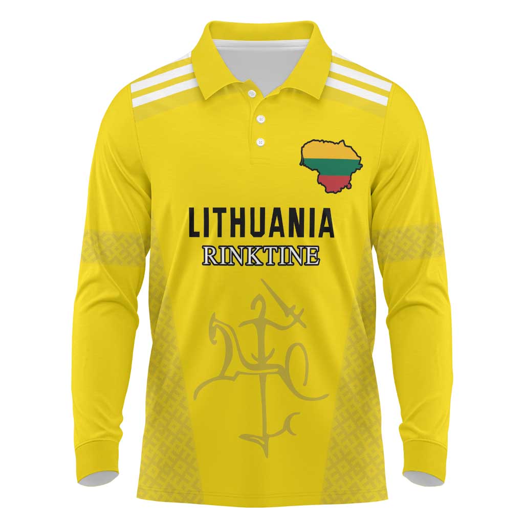 Custom Lithuania Football Long Sleeve Polo Shirt Vytis Lithuanian Lietuva Yellow Version