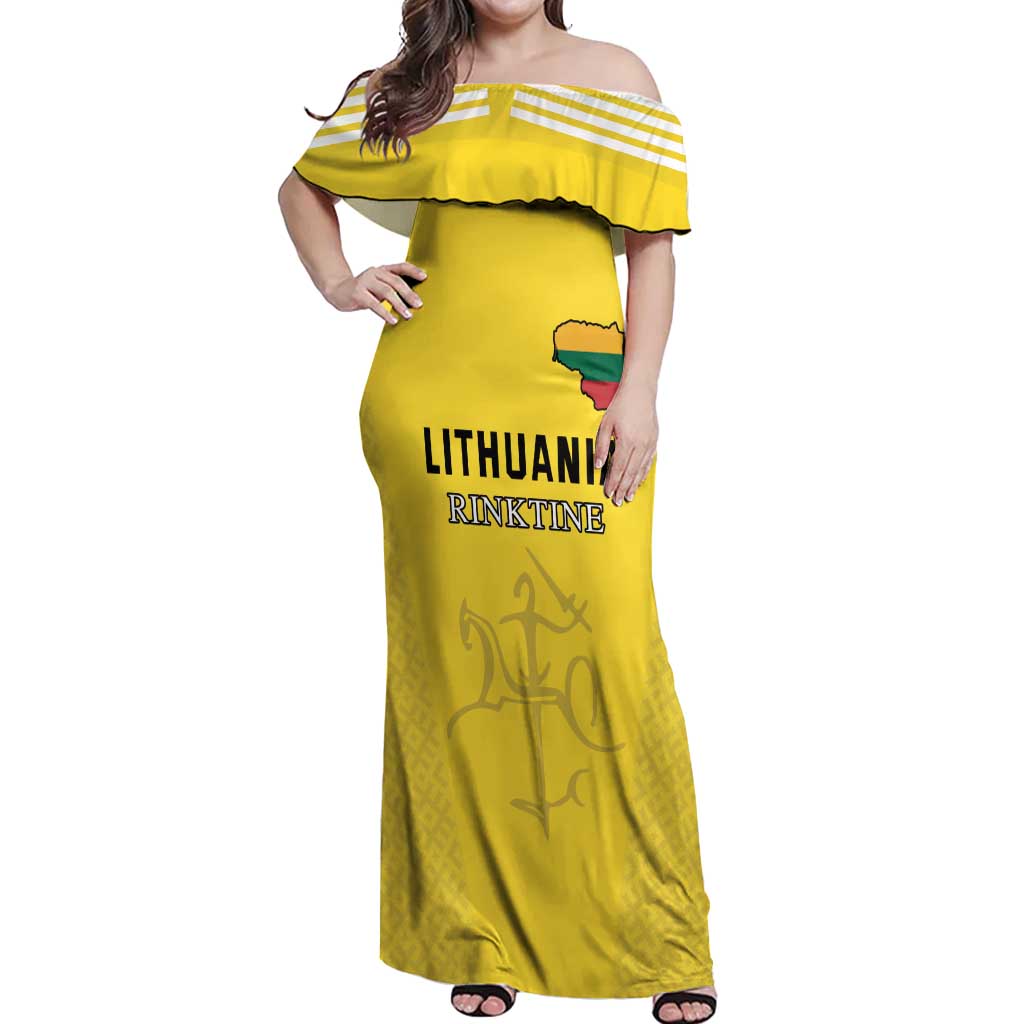 Custom Lithuania Football Off Shoulder Maxi Dress Vytis Lithuanian Lietuva Yellow Version