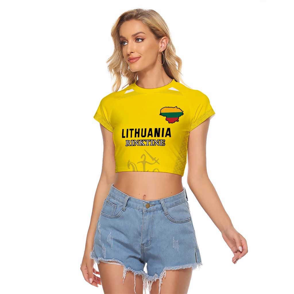 Custom Lithuania Football Raglan Cropped T Shirt Vytis Lithuanian Lietuva Yellow Version