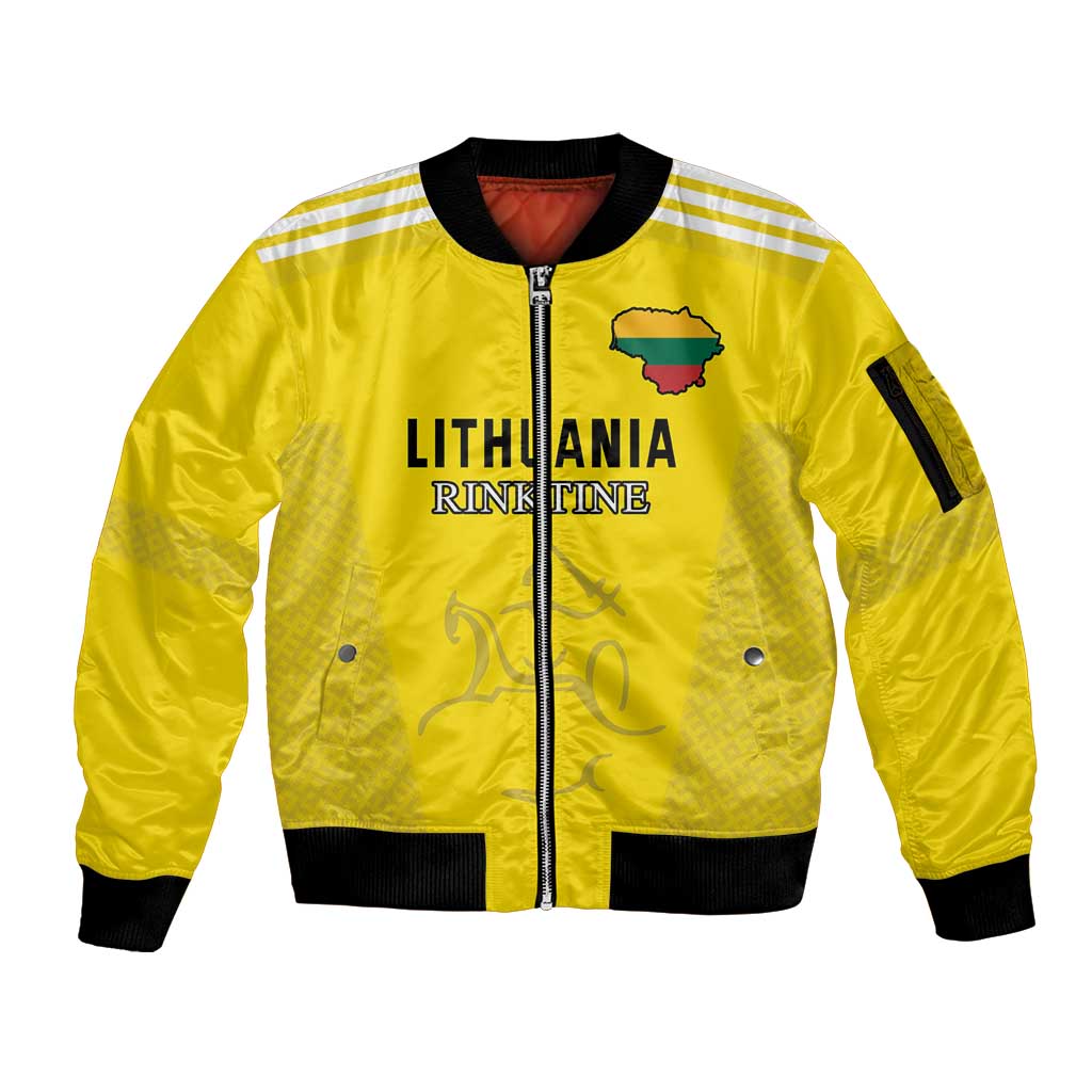 Custom Lithuania Football Sleeve Zip Bomber Jacket Vytis Lithuanian Lietuva Yellow Version