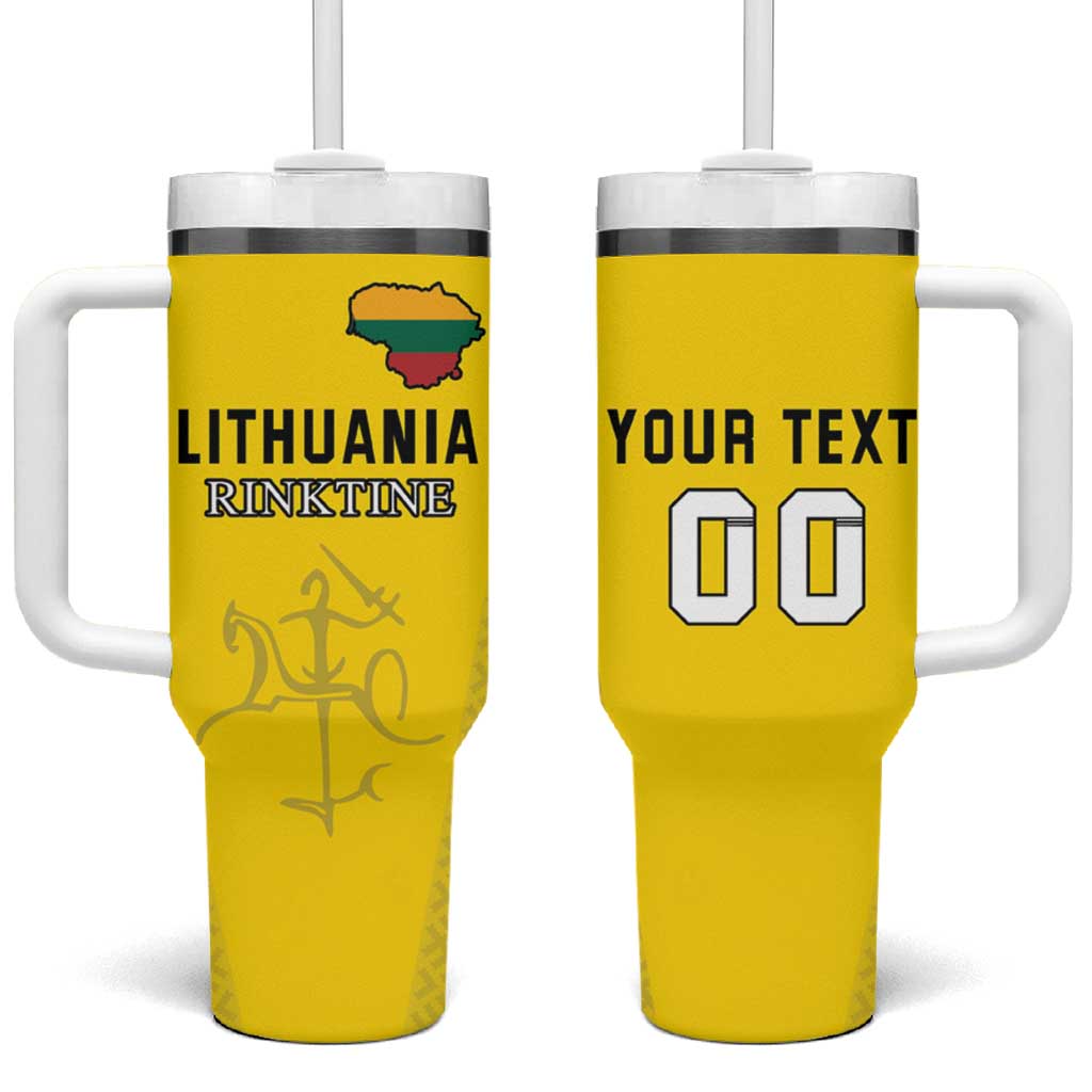 Custom Lithuania Fottball Tumbler With Handle Vytis Lithuanian Lietuva Yellow Version