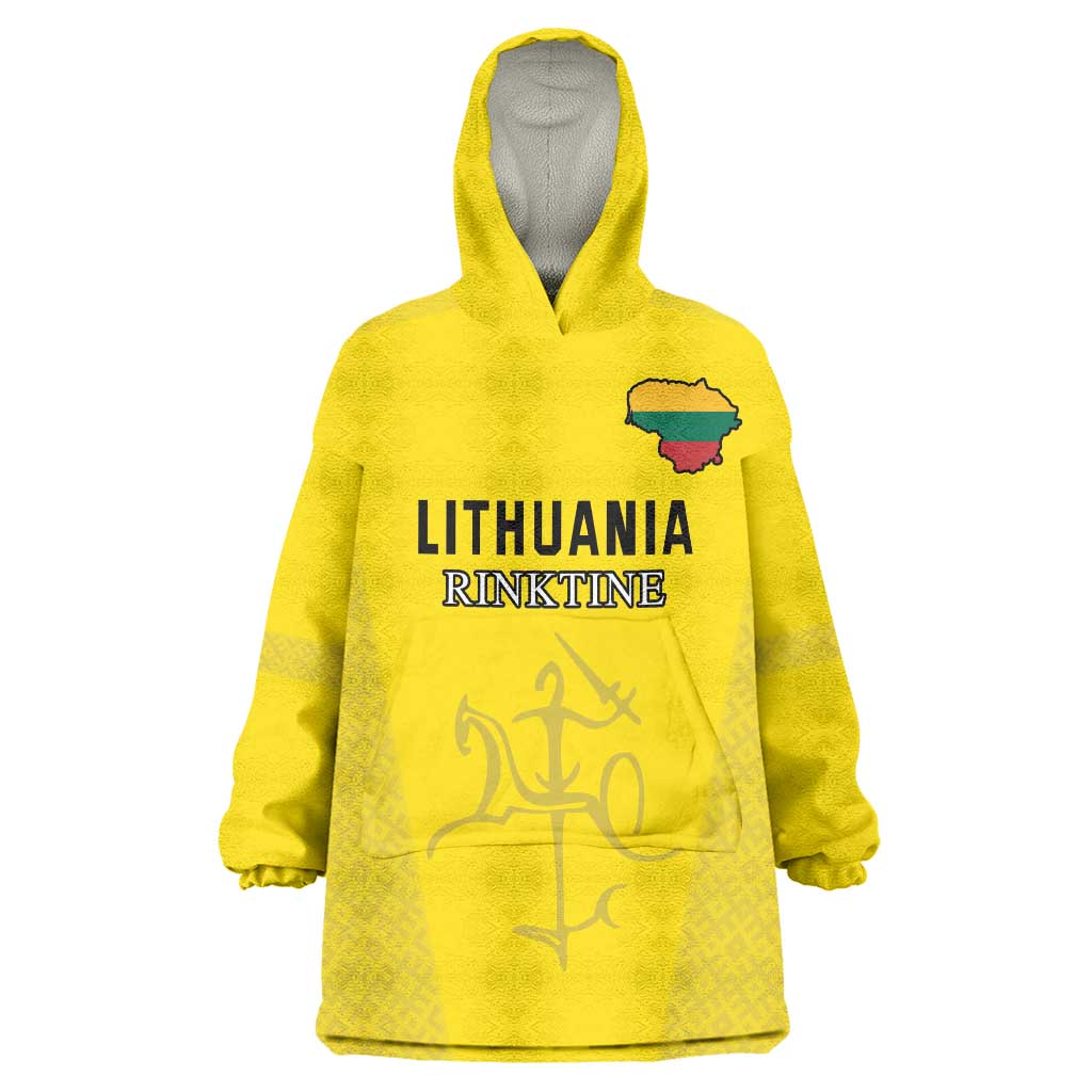 Custom Lithuania Football Wearable Blanket Hoodie Vytis Lithuanian Lietuva Yellow Version