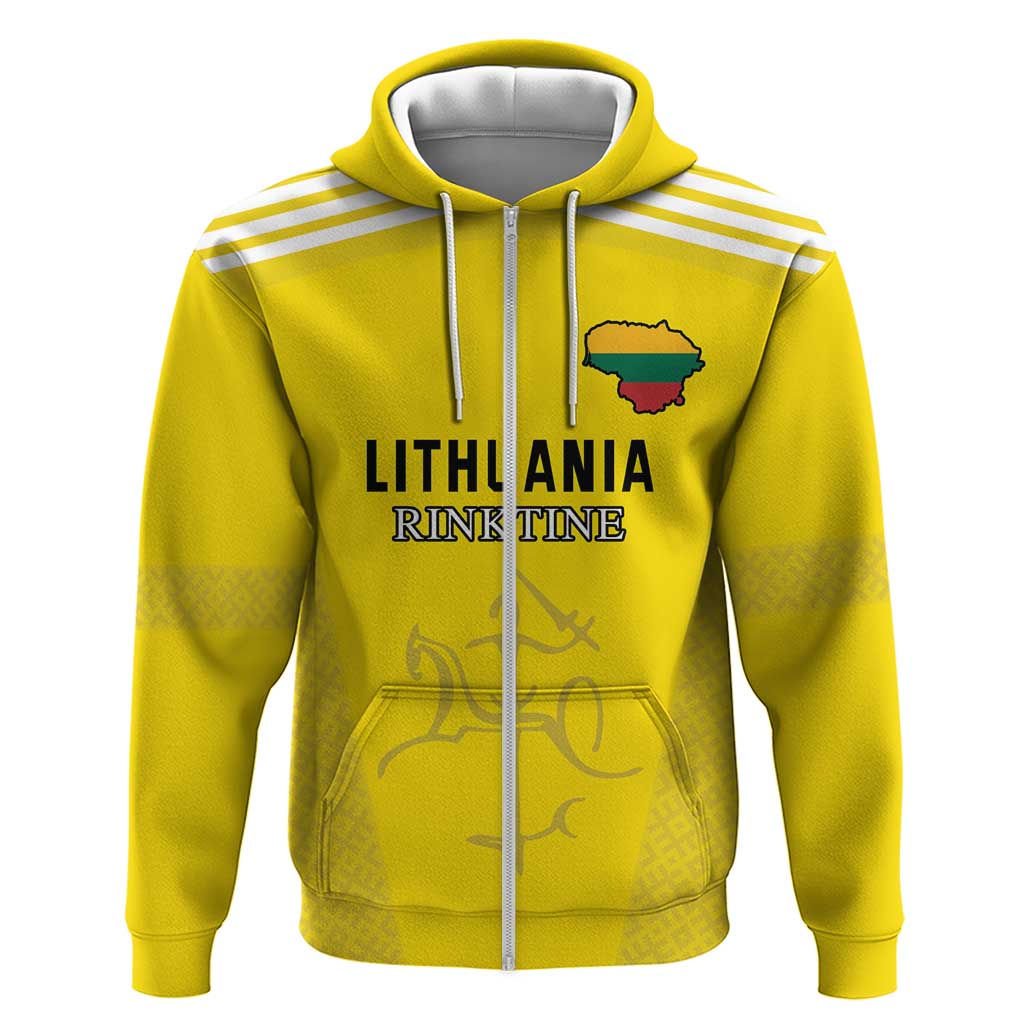 Custom Lithuania Football Zip Hoodie Vytis Lithuanian Lietuva Yellow Version