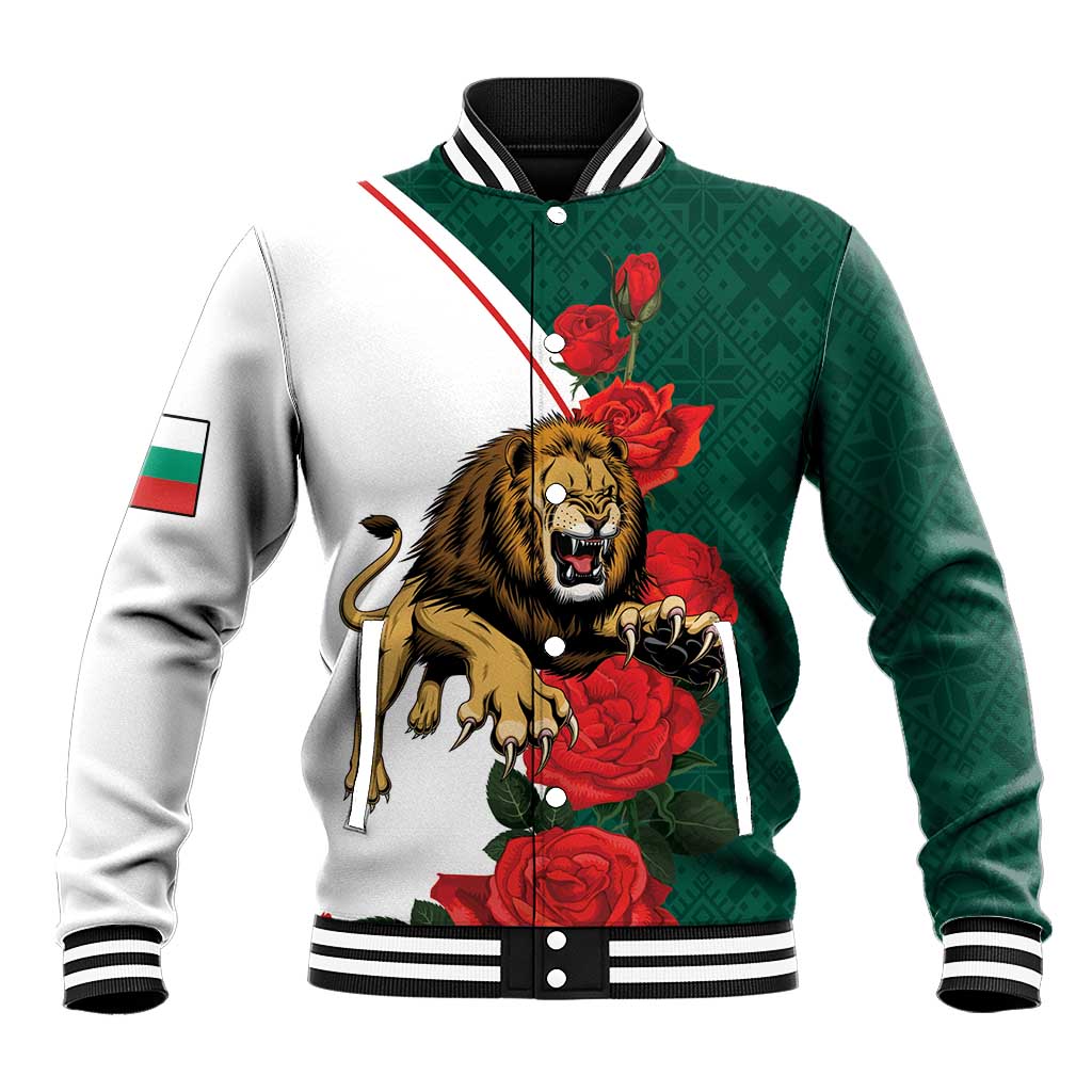 Bulgaria Lion Baseball Jacket Folk Patterns With Rose