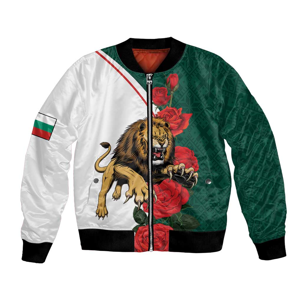 Bulgaria Lion Bomber Jacket Folk Patterns With Rose