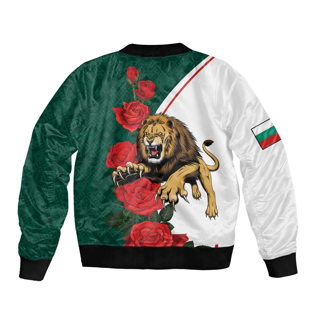 Bulgaria Lion Bomber Jacket Folk Patterns With Rose